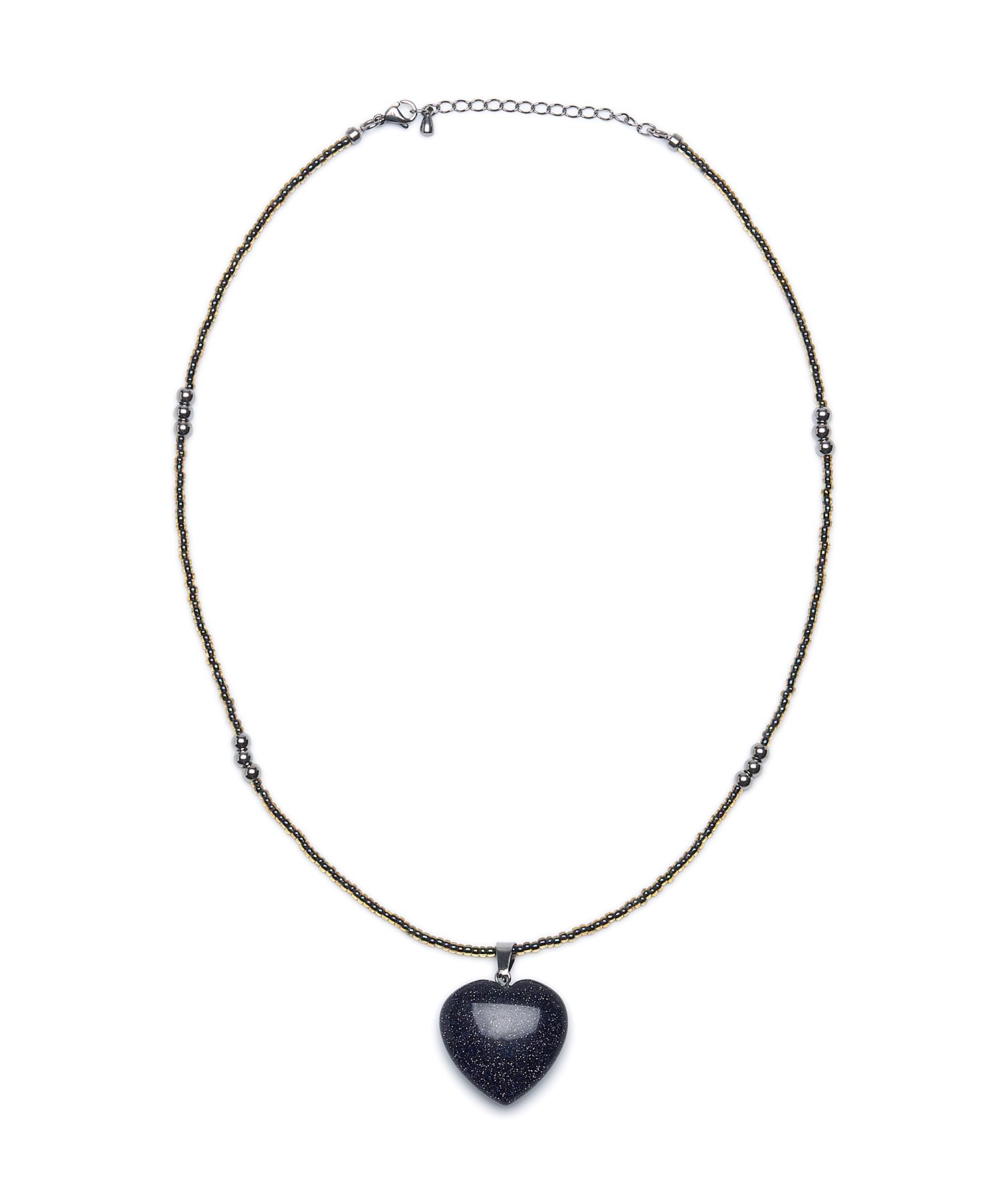 ★LECYTO★ Heartline Stone Beads NecklaceSky Blue Hematite silver stone beaded hand made necklace Heart sky