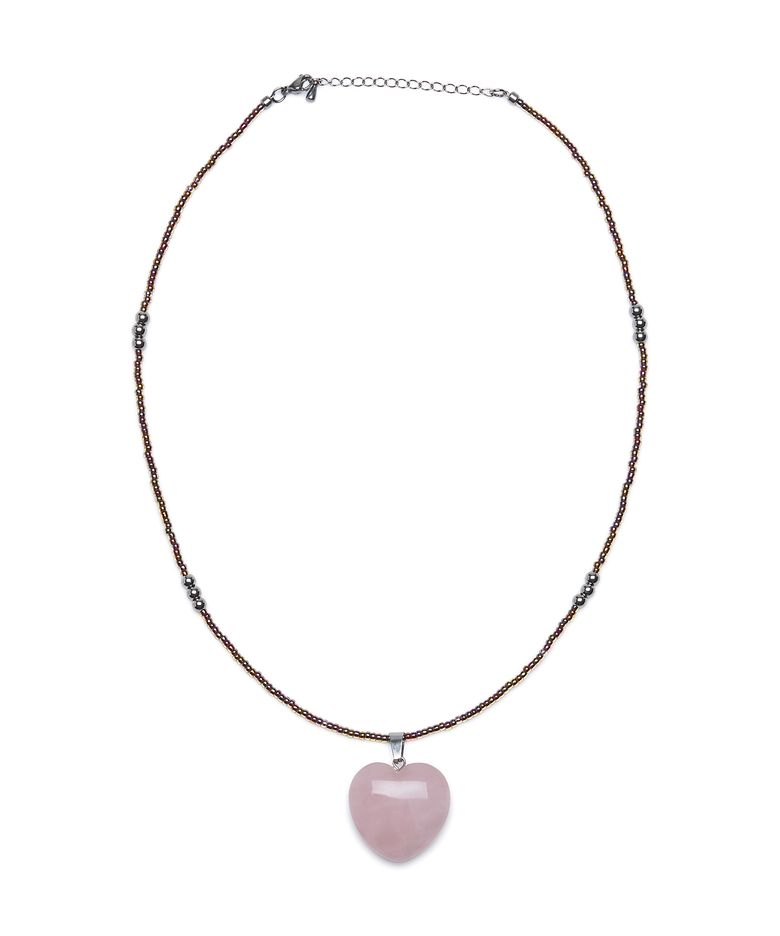 Heartline Stone Beads Necklace_[Pink]