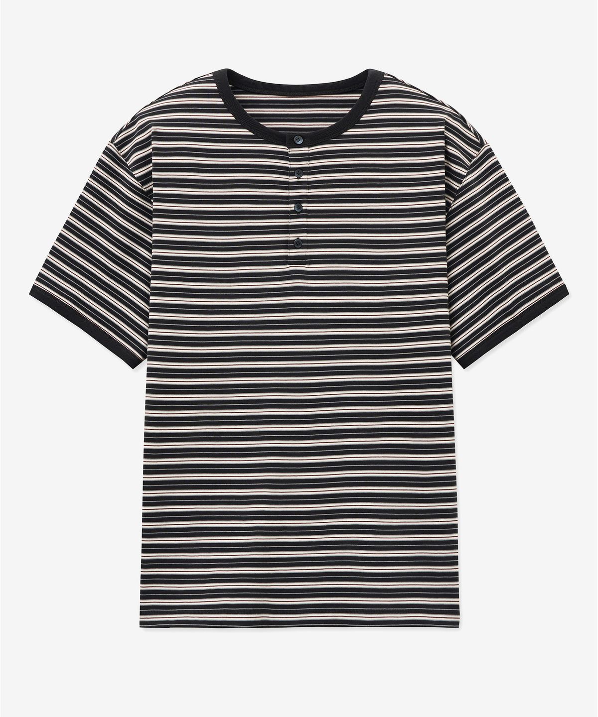 티엔지티(TNGT) Stripe Henley Neck T-shirt (Khaki) TNTS5E217K2