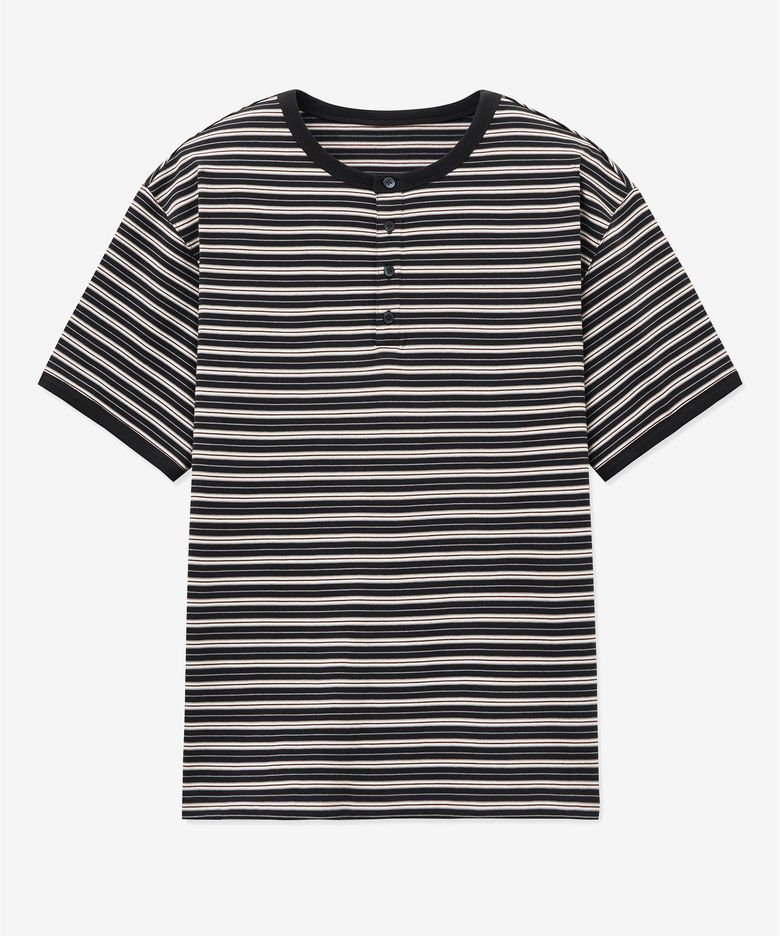 Stripe Henley Neck T-shirt (Khaki) TNTS5E217K2