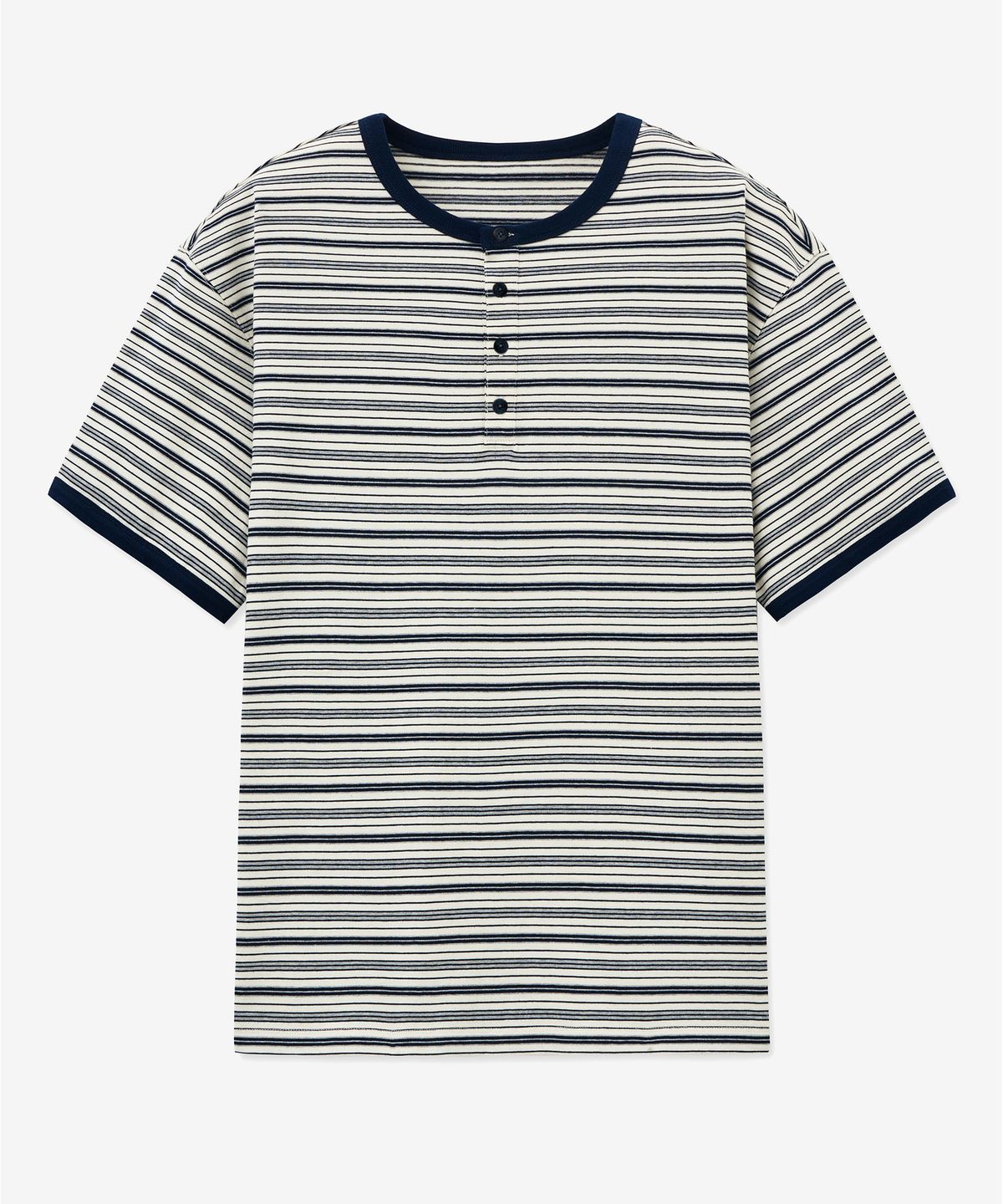 티엔지티(TNGT) Stripe Henley Neck T-shirt (Navy) TNTS5E217N2