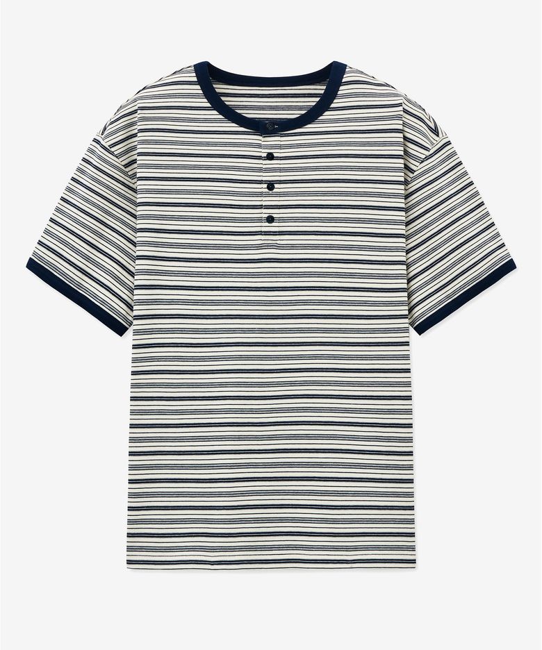 Stripe Henley Neck T-shirt (Navy) TNTS5E217N2