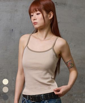 우먼 심볼 스트링 배색 슬리브리스 탑 3COLOR