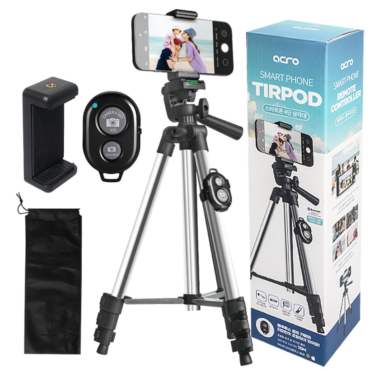 아크로(ACRO) 휴대폰 카메라 삼각대 블루투스 리모컨세트 SELPHY A03