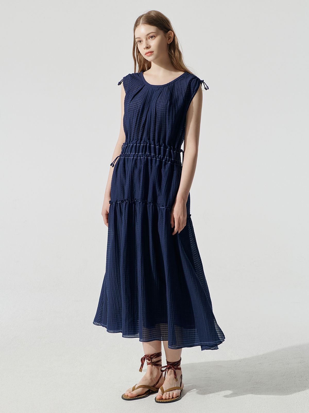 메르시앤에스(MERCIANNES) Cap Sleeve String Flared Dress_MB5OPN2