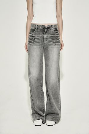 STRAIGHT CAT WASHING DENIM PANTS GRAY