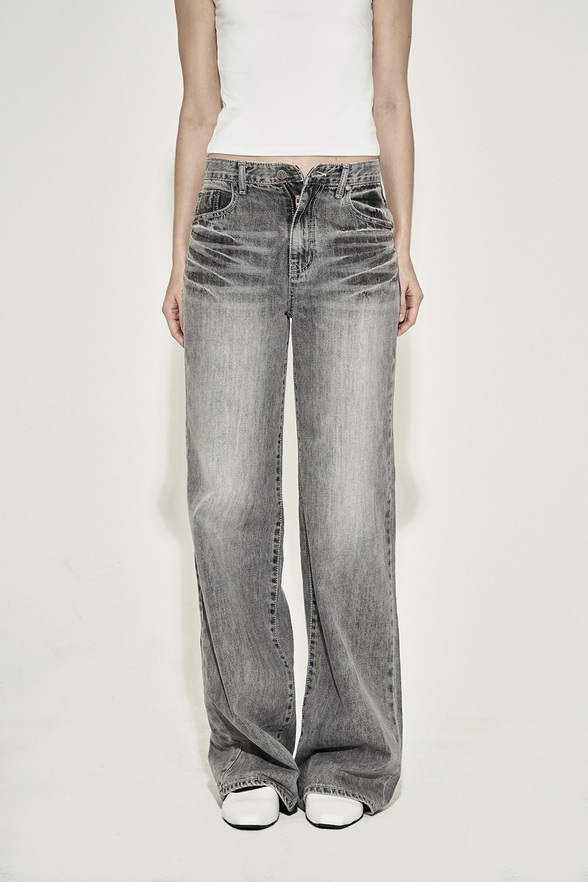 시너진(SYNERJYN) STRAIGHT CAT WASHING DENIM PANTS GRAY