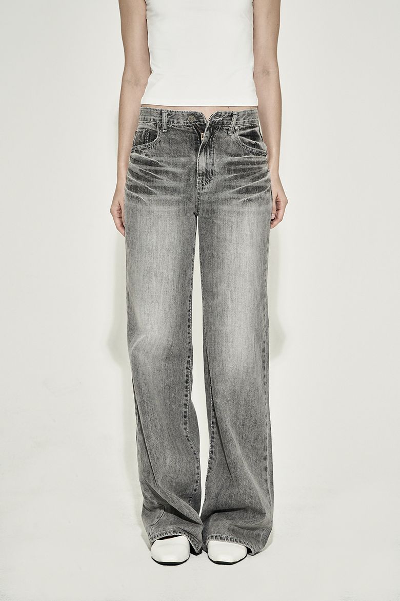 STRAIGHT CAT WASHING DENIM PANTS GRAY