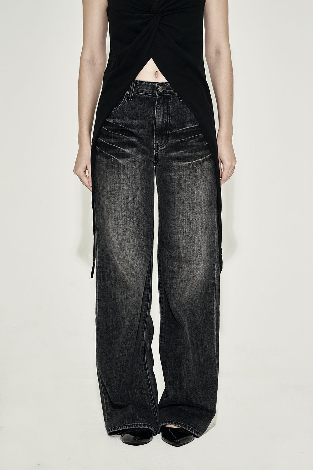 MUSINSA公式 | SYNERJYN STRAIGHT CAT WASHING DENIM PANTS BLACK