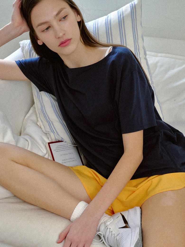 릴렉스 핏 보트넥 반팔 티셔츠 FMHST4015S_미드나잇네이비