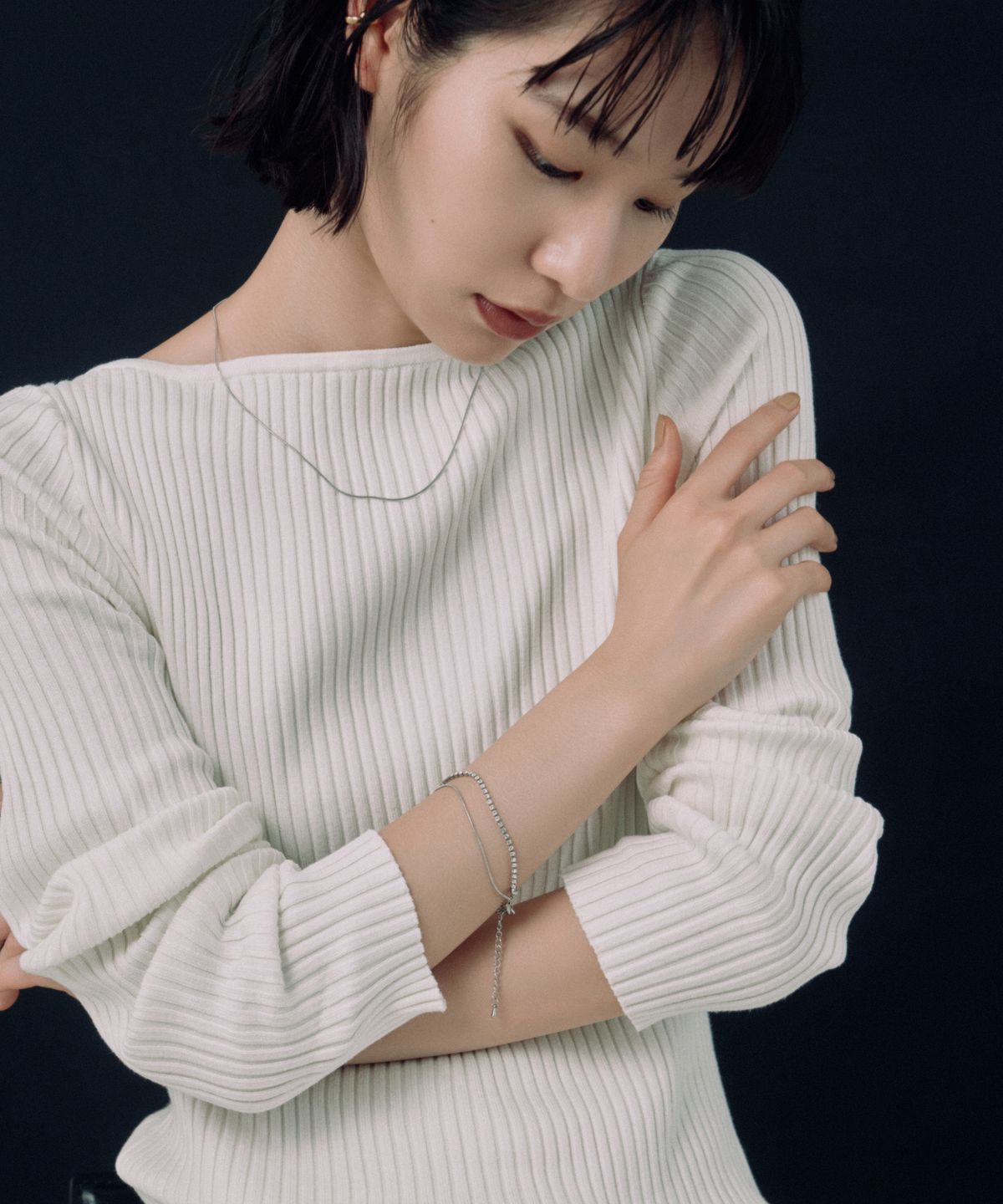 노비스도쿄(NOVICE TOKYO) 큐빅 & 라운드 체인 팔찌 CZ & Round Chain Bracelet［Stainless］ / Silver