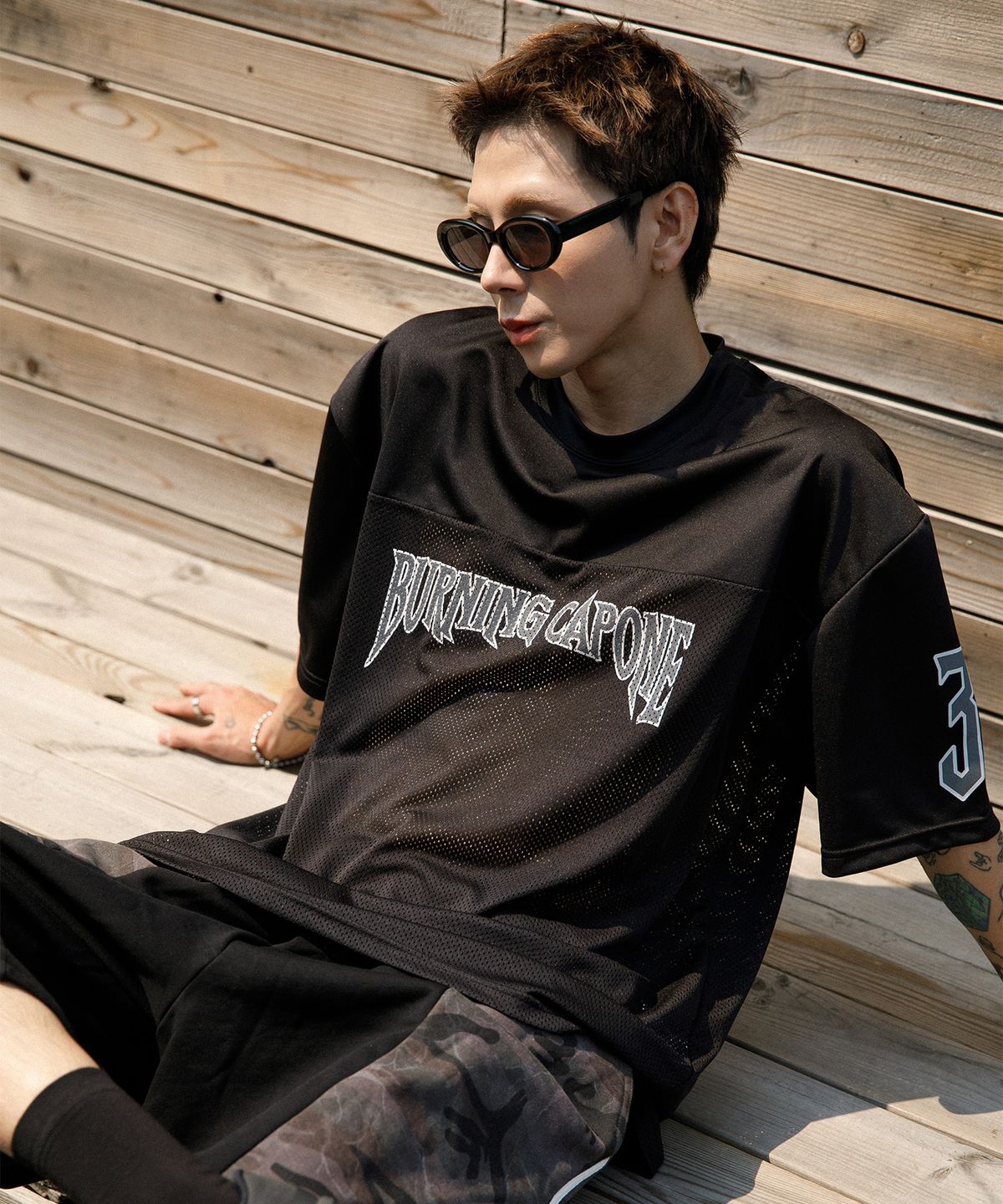 버닝카포네(BURNING CAPONE) BC 매쉬 블록코어 반팔 티셔츠 (BLACK)