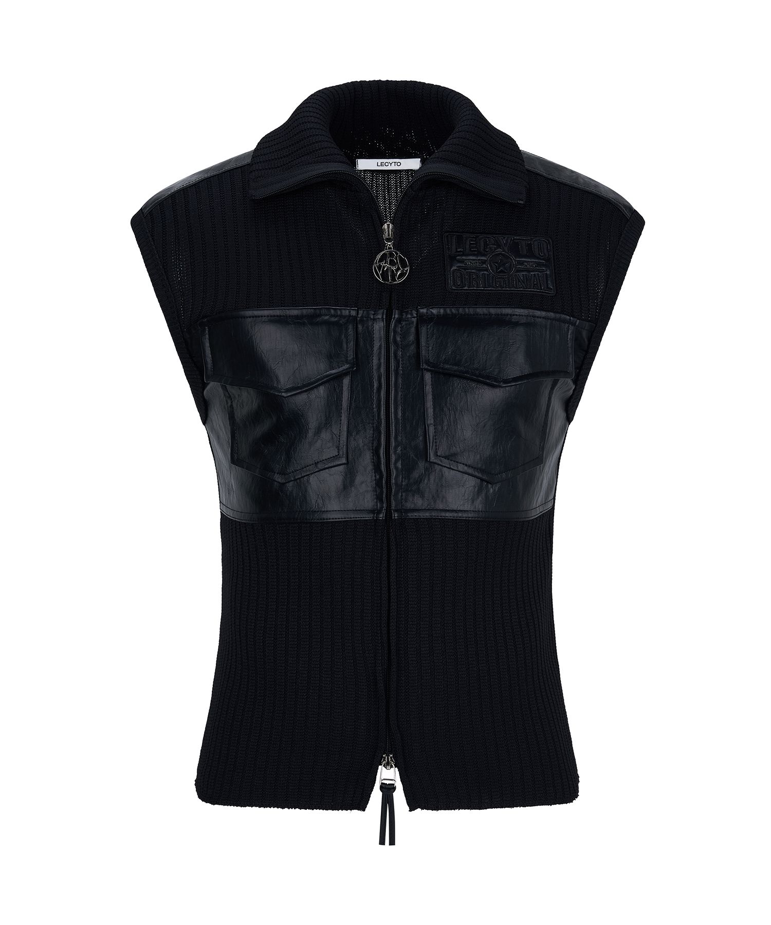 ★LECYTO★ Fabric Mix ZipUp Neck VestBlack MUSINSA | LECYTO Fabric Mix Zip-Up Neck Vest_[Black]