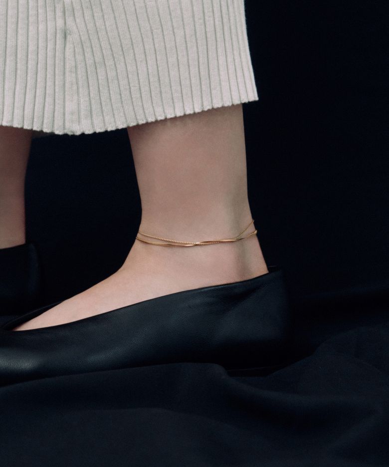 오버랩 & 스네이크 체인 발찌 Overlap & Snake Chain Anklet［Stainless］/ Gold