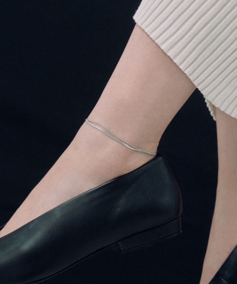 오버랩 & 스네이크 체인 발찌 Overlap & Snake Chain Anklet［Stainless］/ Silver