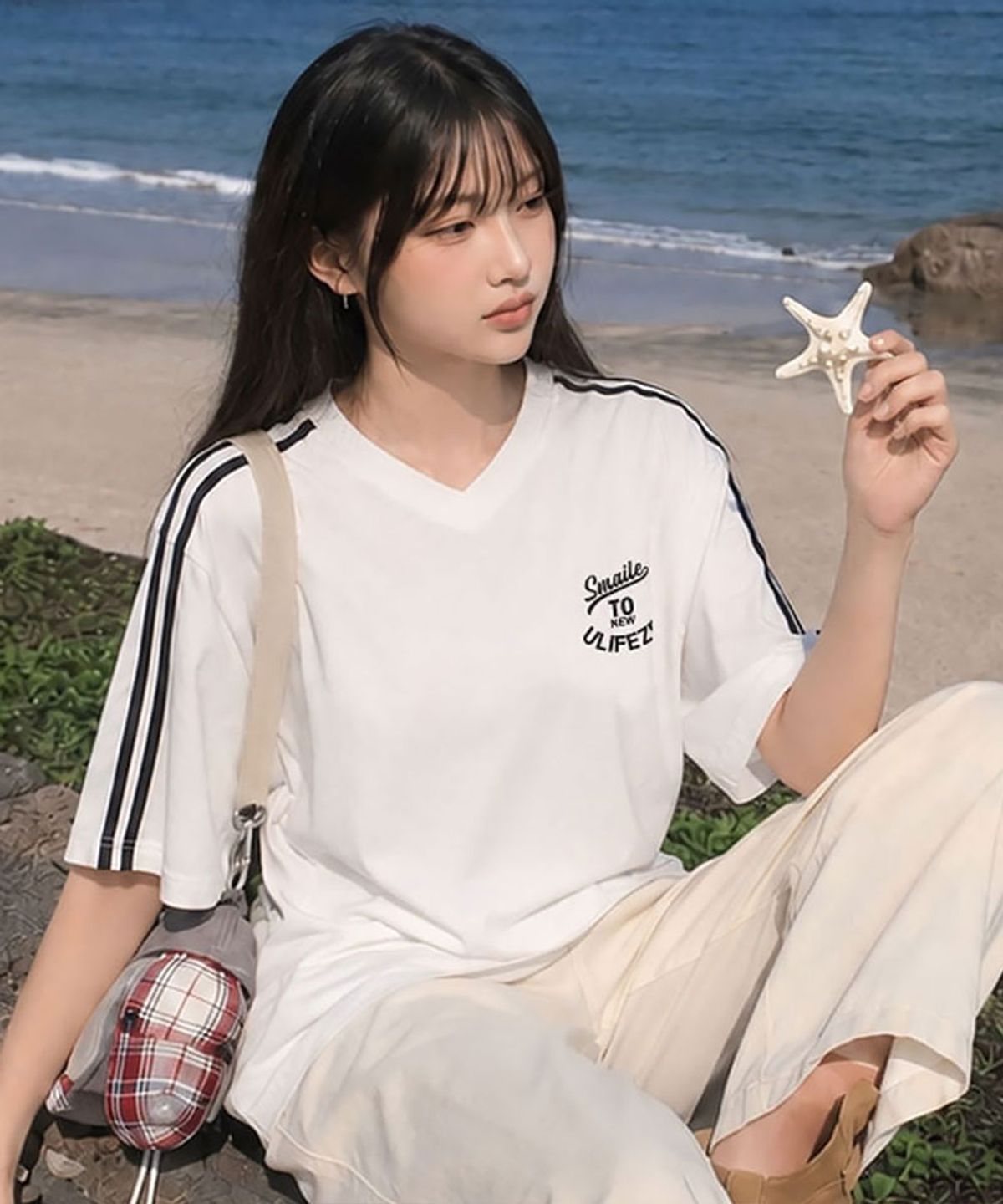 유라이프지(ULIFEZIP) 뉴스마일 우먼 오버핏 트랙 브이넥 반팔티 4 Color [ULZV_5606]