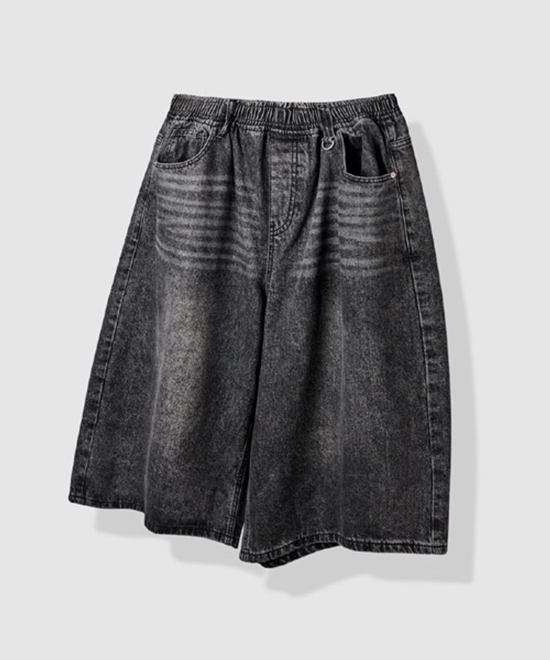 워시드 버뮤다 데님 쇼츠 흑청