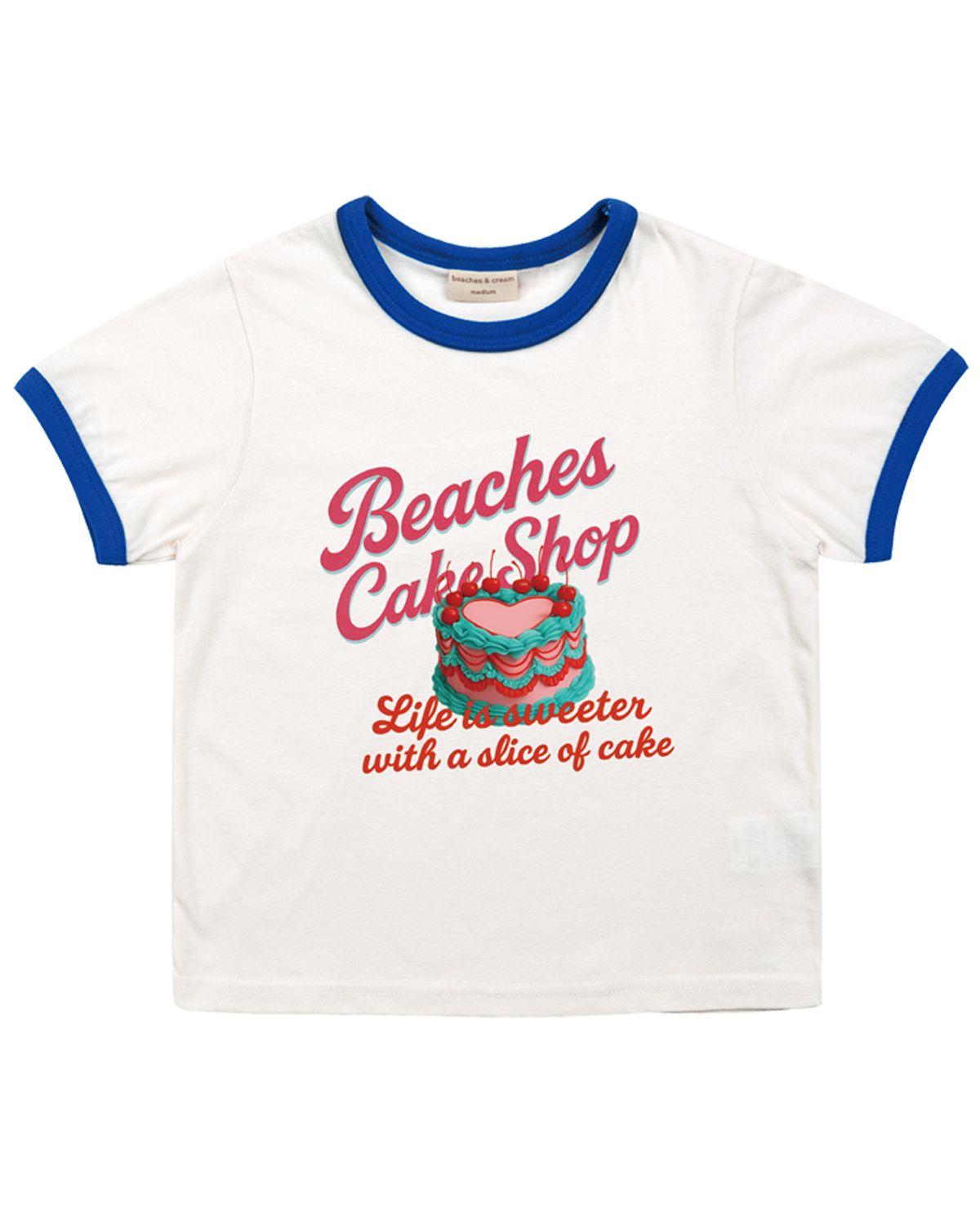 비치스앤 크림 키즈(BEACHESAND CREAM KIDS) 케익샵 링거 티셔츠-블루(Cakeshop ringer T-Shirt blue)