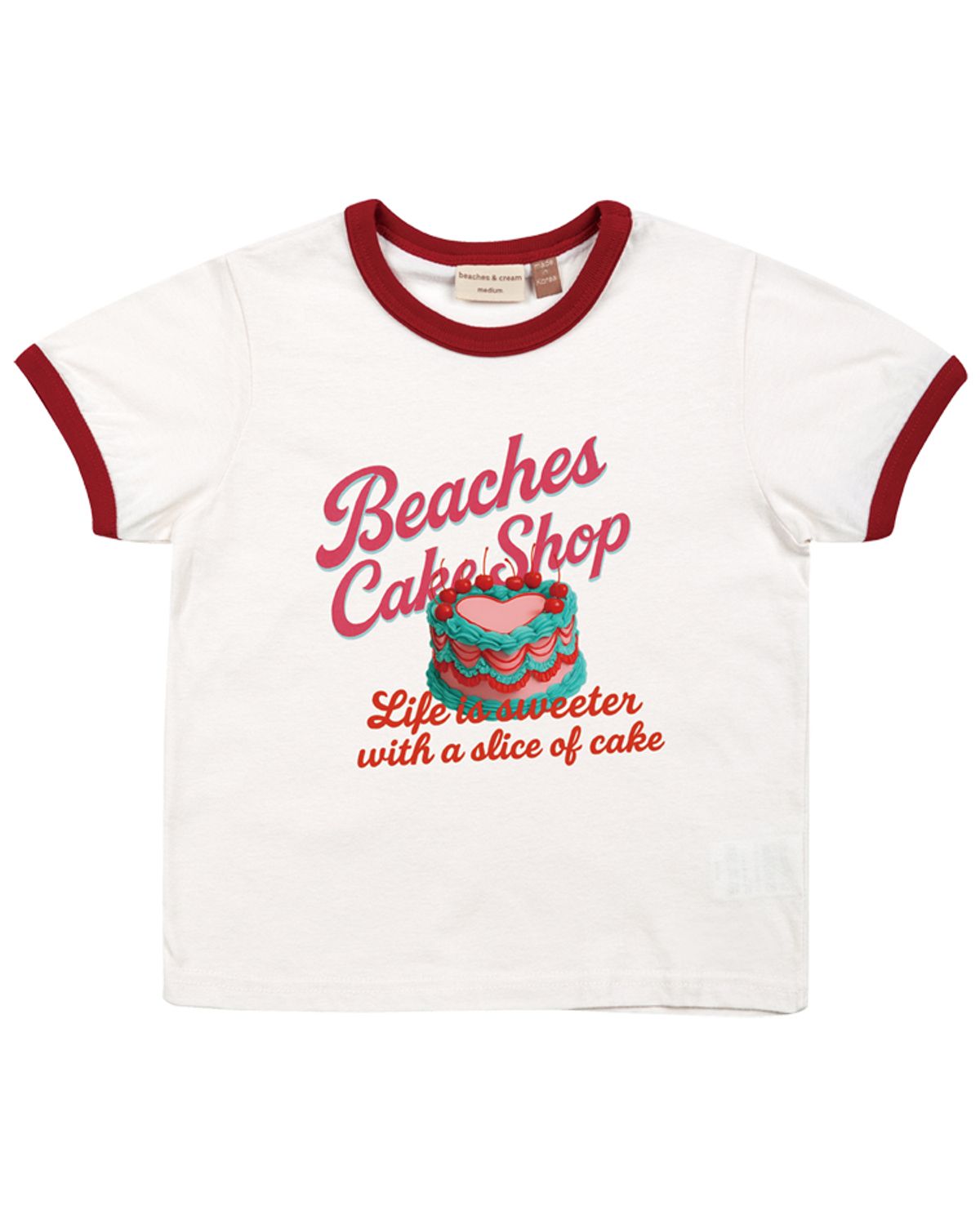 비치스앤 크림 키즈(BEACHESAND CREAM KIDS) 케익샵 링거 티셔츠-레드(Cakeshop ringer T-Shirt red)