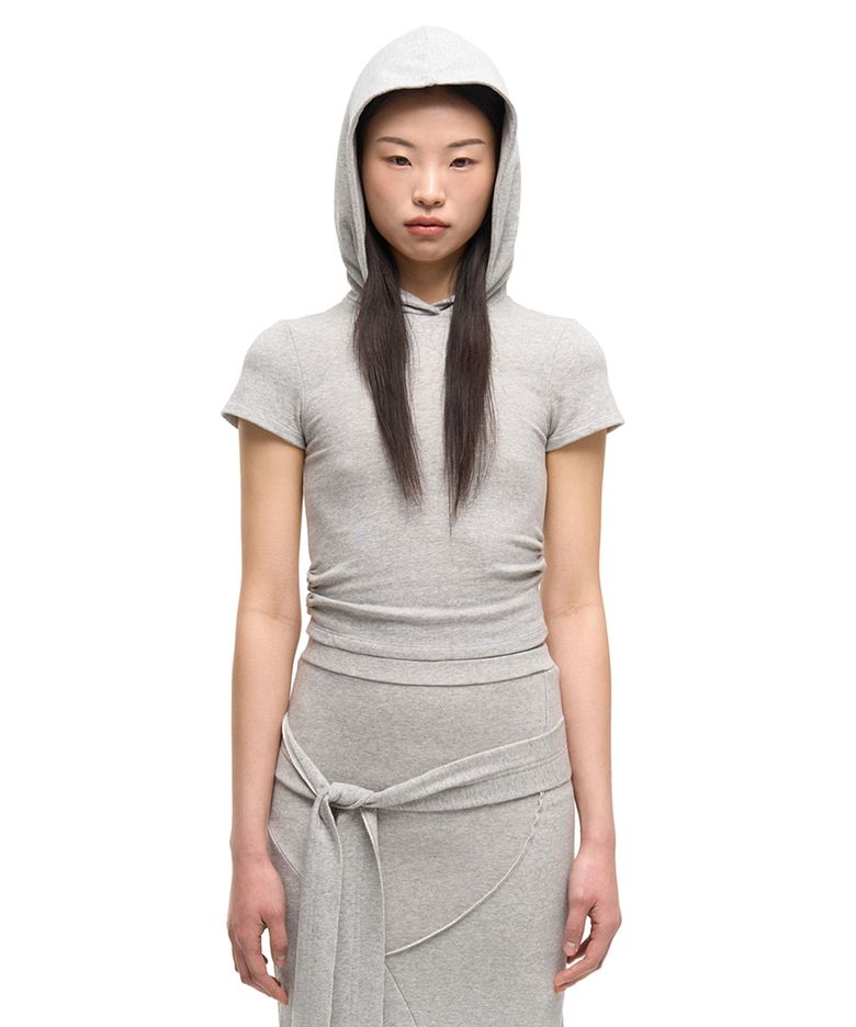 SHIRRING HOODIE TEE - GREY