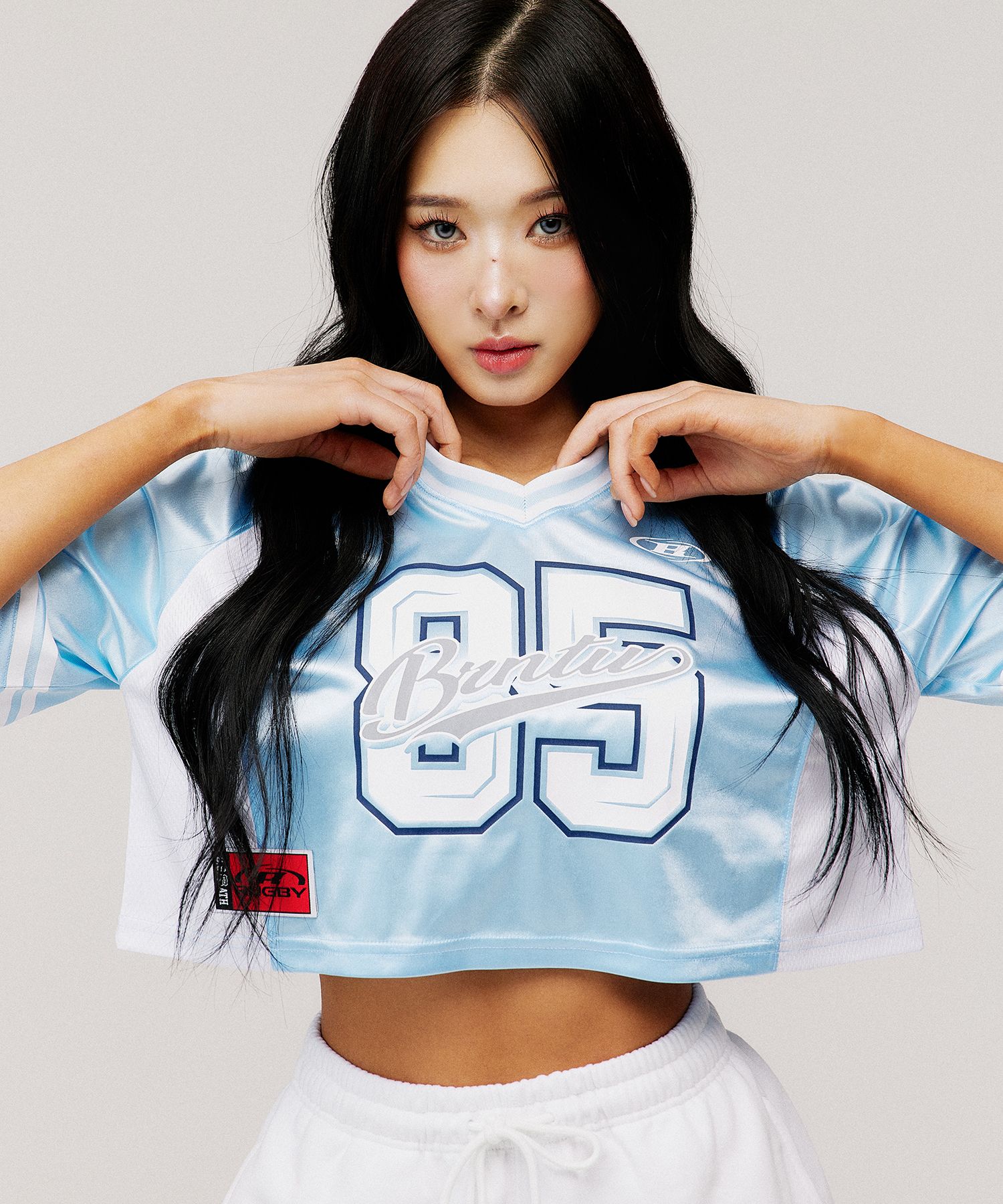 MUSINSA | BORN TO WIN W RUGBY JERSEY CROP T-SHIRTS [LIGHT BLUE]
