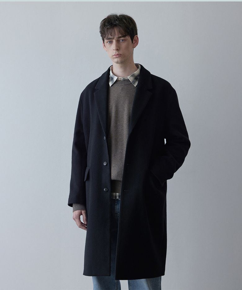 Pecolamb Beaver Wool Single Coat - Dark Navy