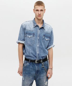 웨스턴 하프 데님 셔츠 라이트블루