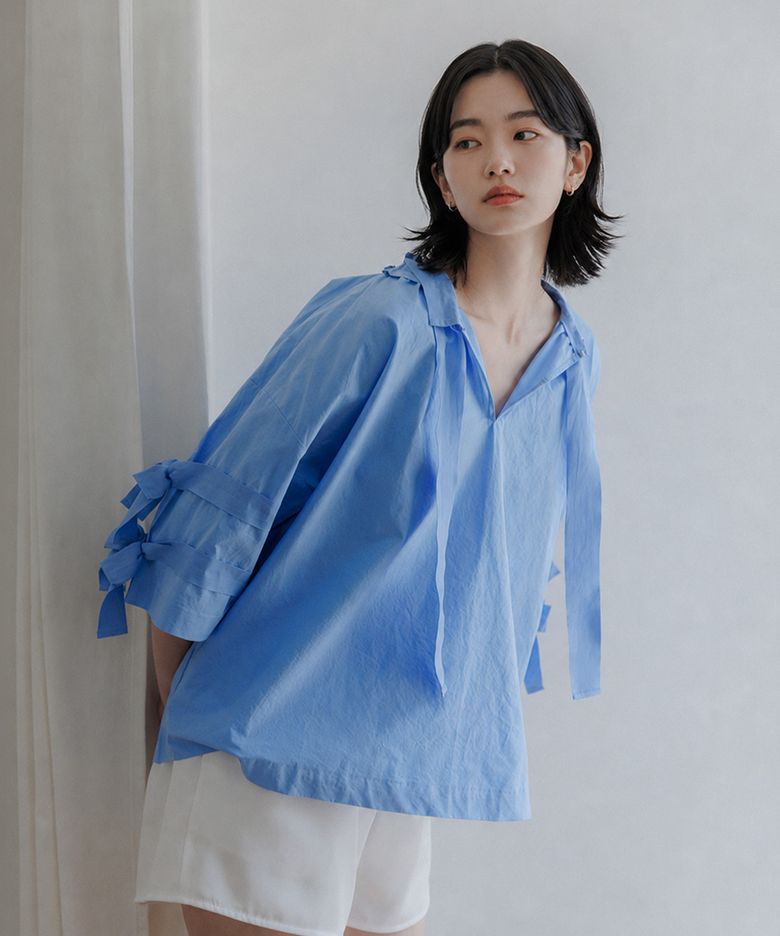 리본 디테일 오버핏 셔츠 (2color)