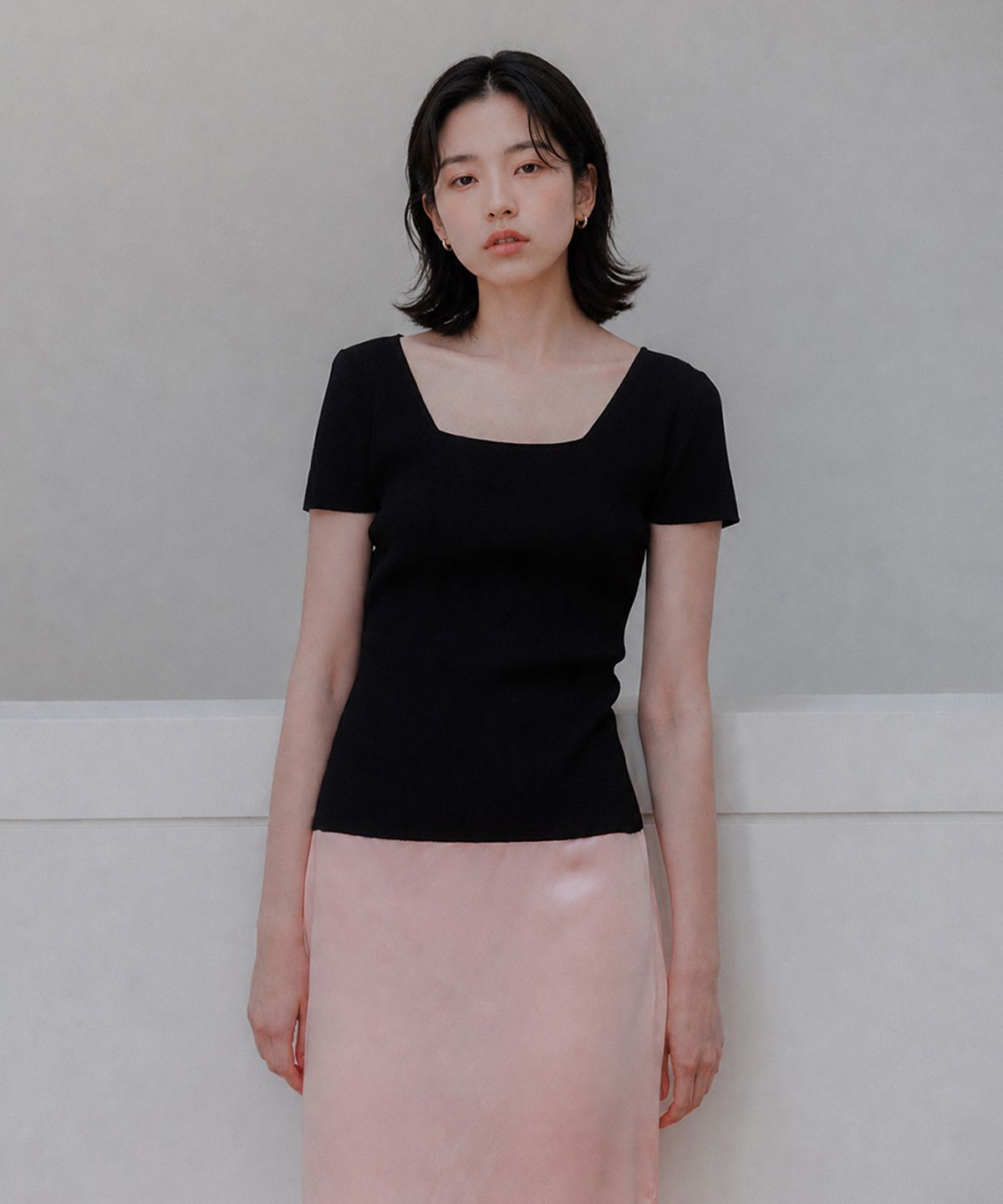 필로트(PELOTE) 스퀘어넥 골지 탑 (3color)