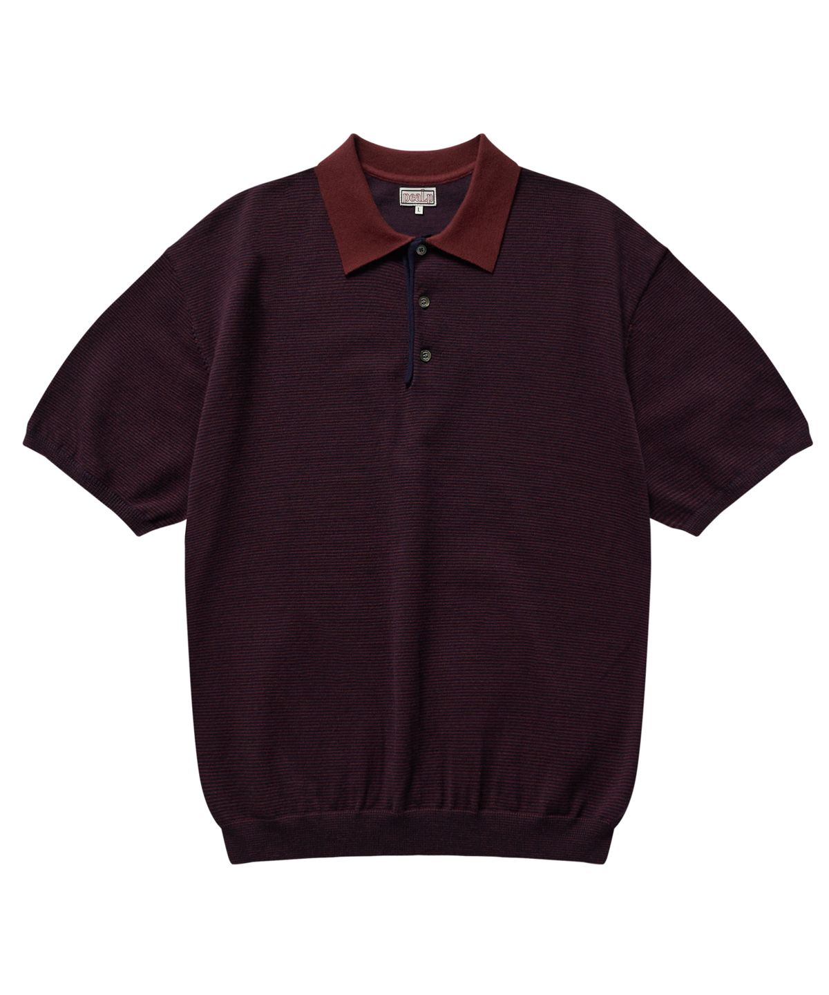 필프(PEALP) Half-Open Collar Short-Sleeved Stripe Knit (Navy)