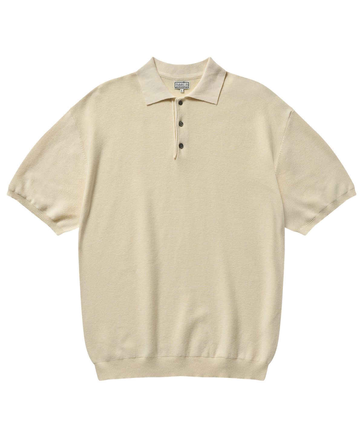 필프(PEALP) Half-Open Collar Short-Sleeved Cotton Knit (Ivory)