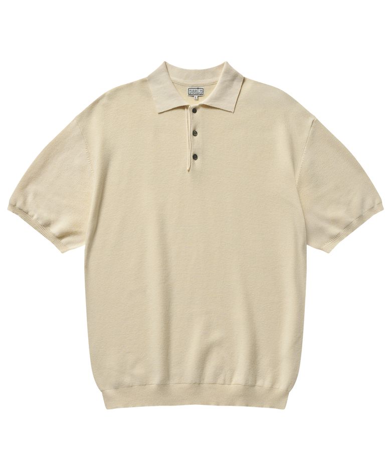 Half-Open Collar Short-Sleeved Cotton Knit (Ivory)