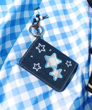 CAVISH X LELBO BROWN CHECK APPLIQUE DENIM WALLET BLUE(CV2FMUAB99C)