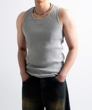 릴렉스드 리브드 로고 슬리브리스 그레이