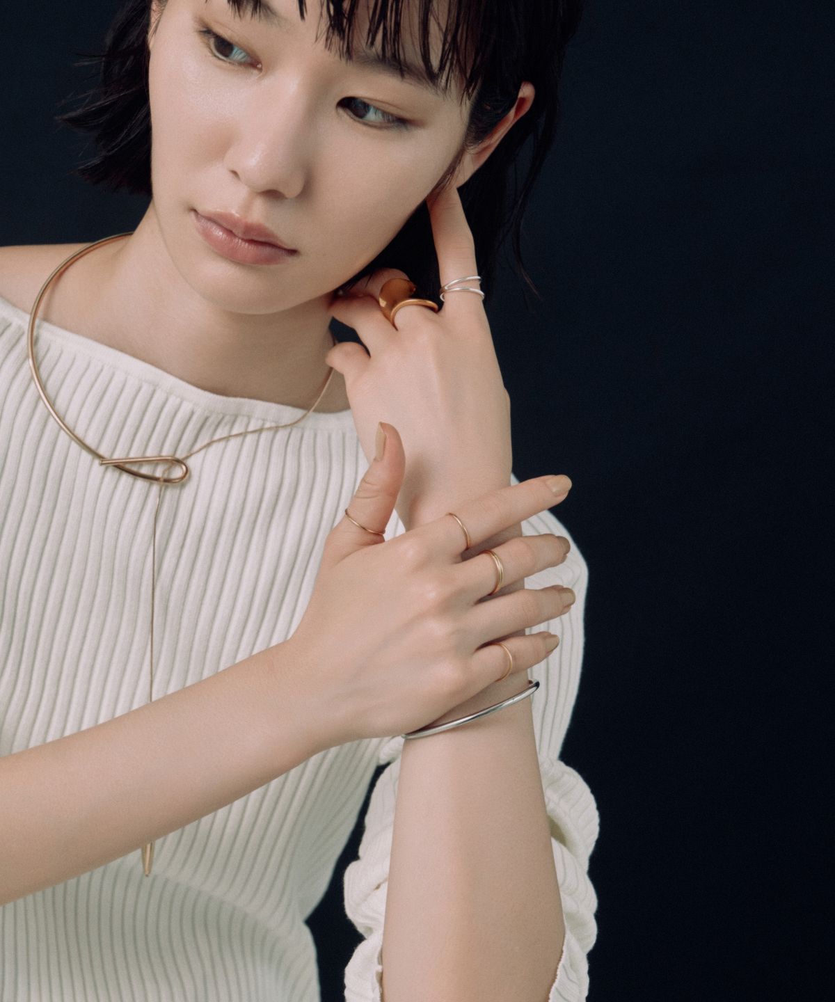 노비스도쿄(NOVICE TOKYO) 슬림 링 5세트 Thin Ring 5 set［Stainless］/ Gold