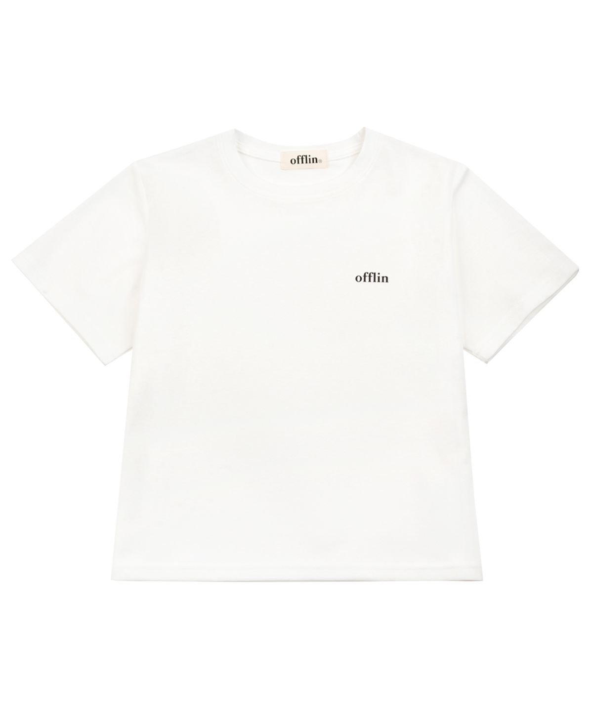 오플린(OFFLIN) 베이직 로고 세미 크롭 티셔츠 화이트