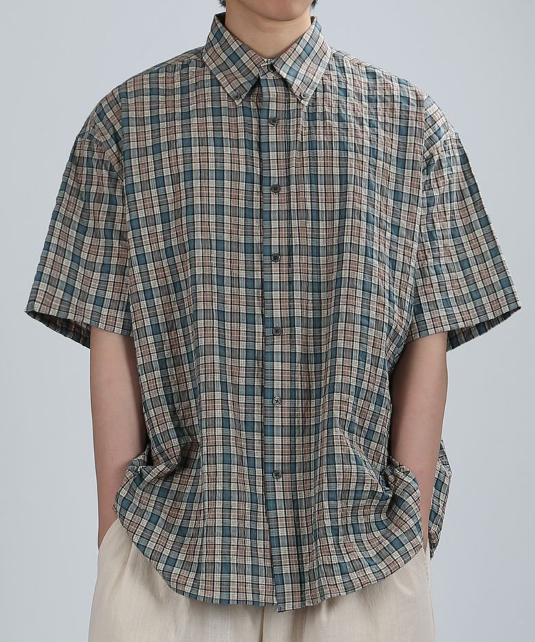 STAINED CHECK OVER SHIRT (GREEN)