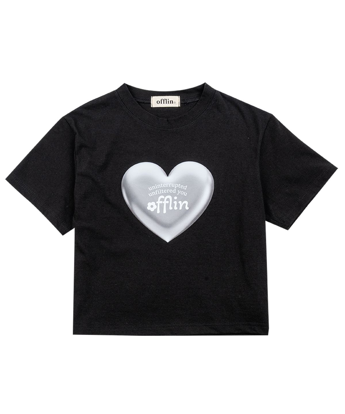 오플린(OFFLIN) 실버하트 크롭 티셔츠 블랙
