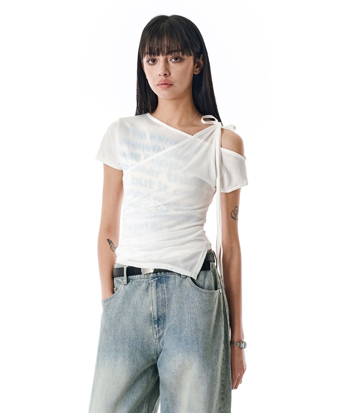 세컨모놀로그(SECONDMONO) W. Layered Off Shoulder Short Sleeve [WHITE]_SEWTS009WHITE