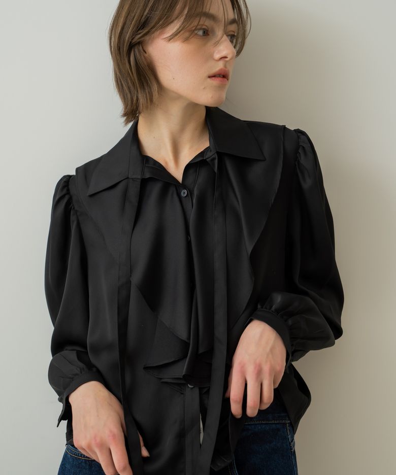 Mien Ruffle Tie Blouse_Black