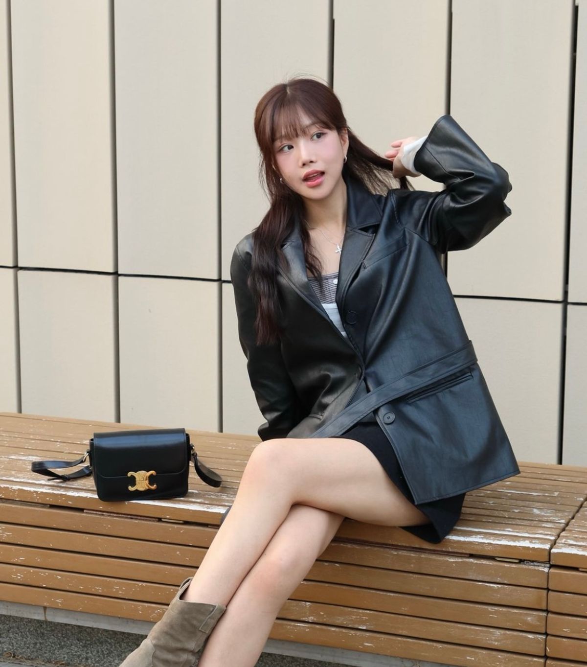 위오이(WIOE) Riva Leather Belted Jacket_Black