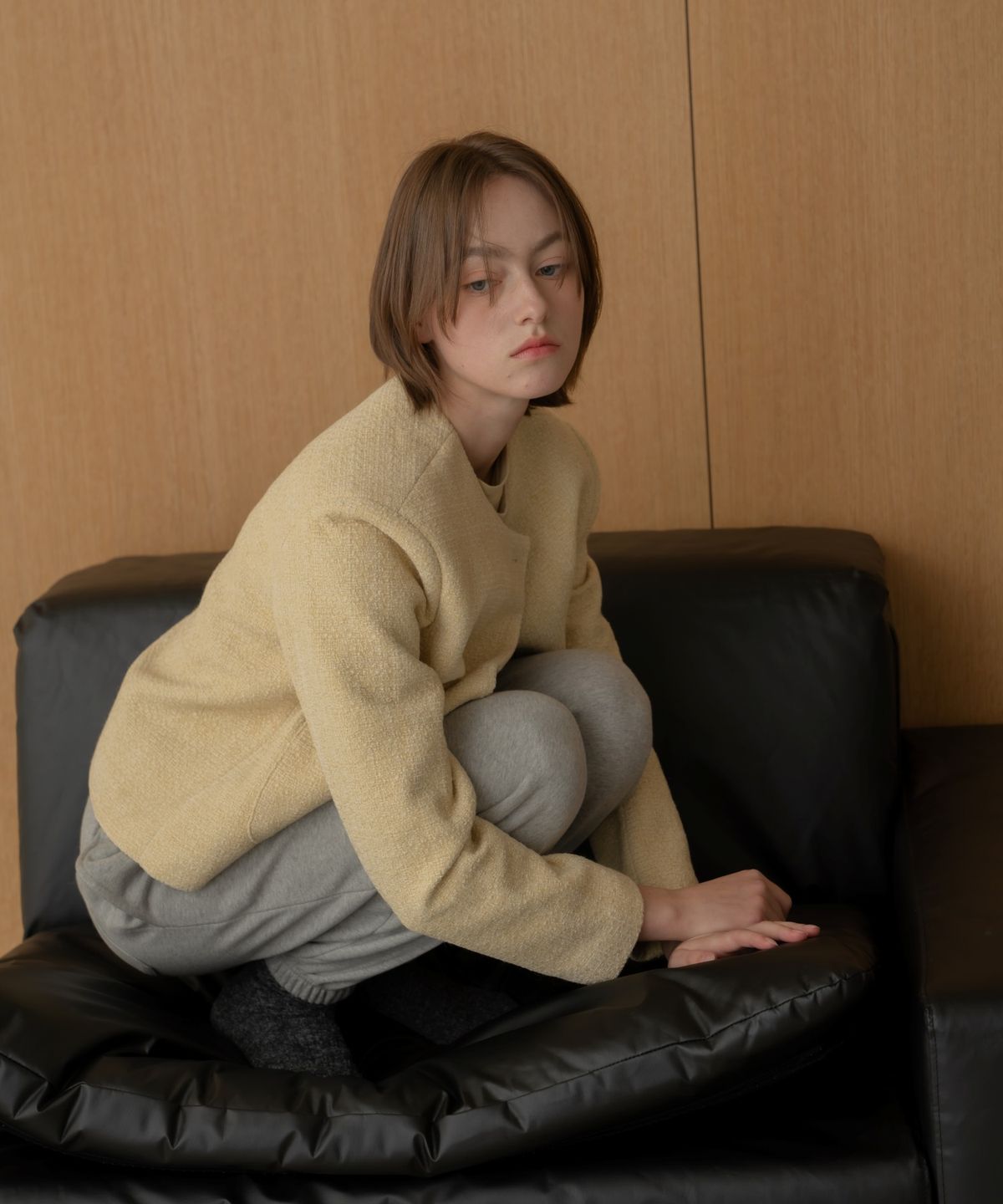 위오이(WIOE) Lena Tweed Wool Jacket_Butter Yellow