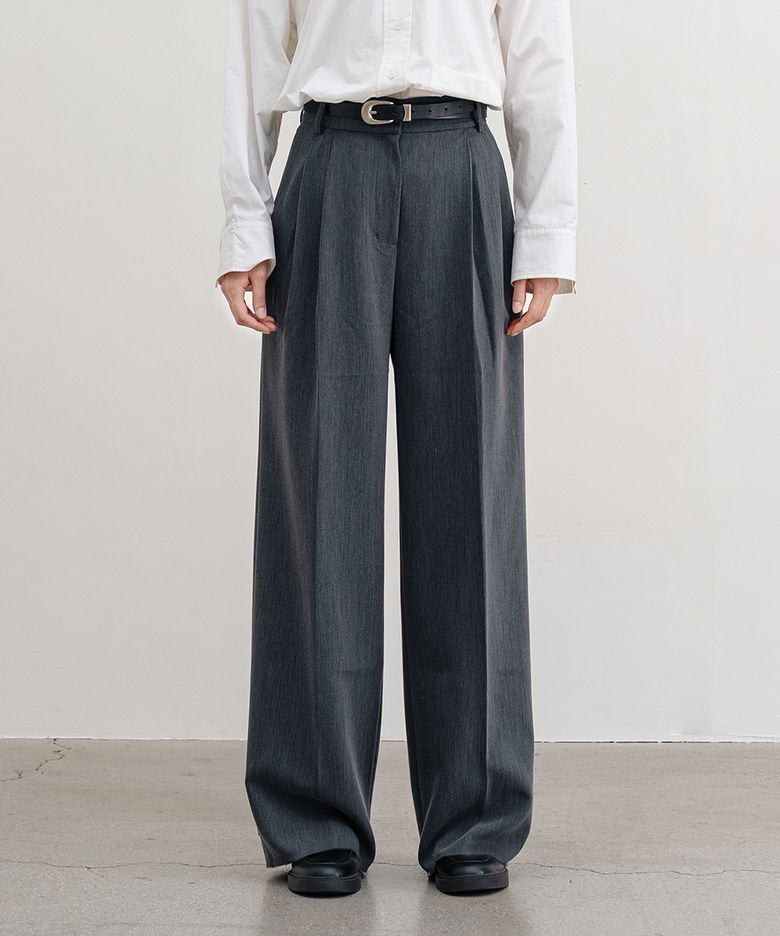 Moment Classic Pintuck Wide Pants - Gray