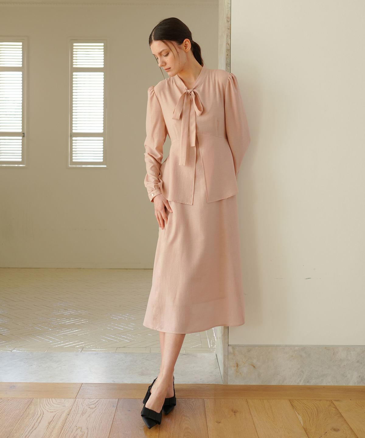 폴앤앨리스(PAUL&ALICE) RIBBON TIE DRESS / PINK