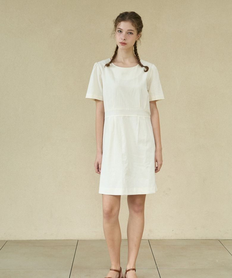 Linen Shirring Dress_Beige