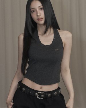 Damage Stud Halter Top (charcoal)