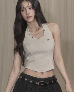 Damage Stud Halter Top (beige)