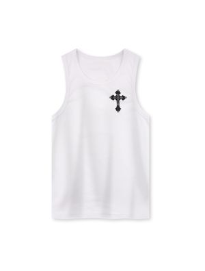 UNISEX 케이블 크로스 리벳 장식 슬리브리스 탑 화이트(FCF2TS427M)