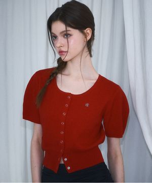 Eyelet Half Sleeve Cardigan [Rose Red]