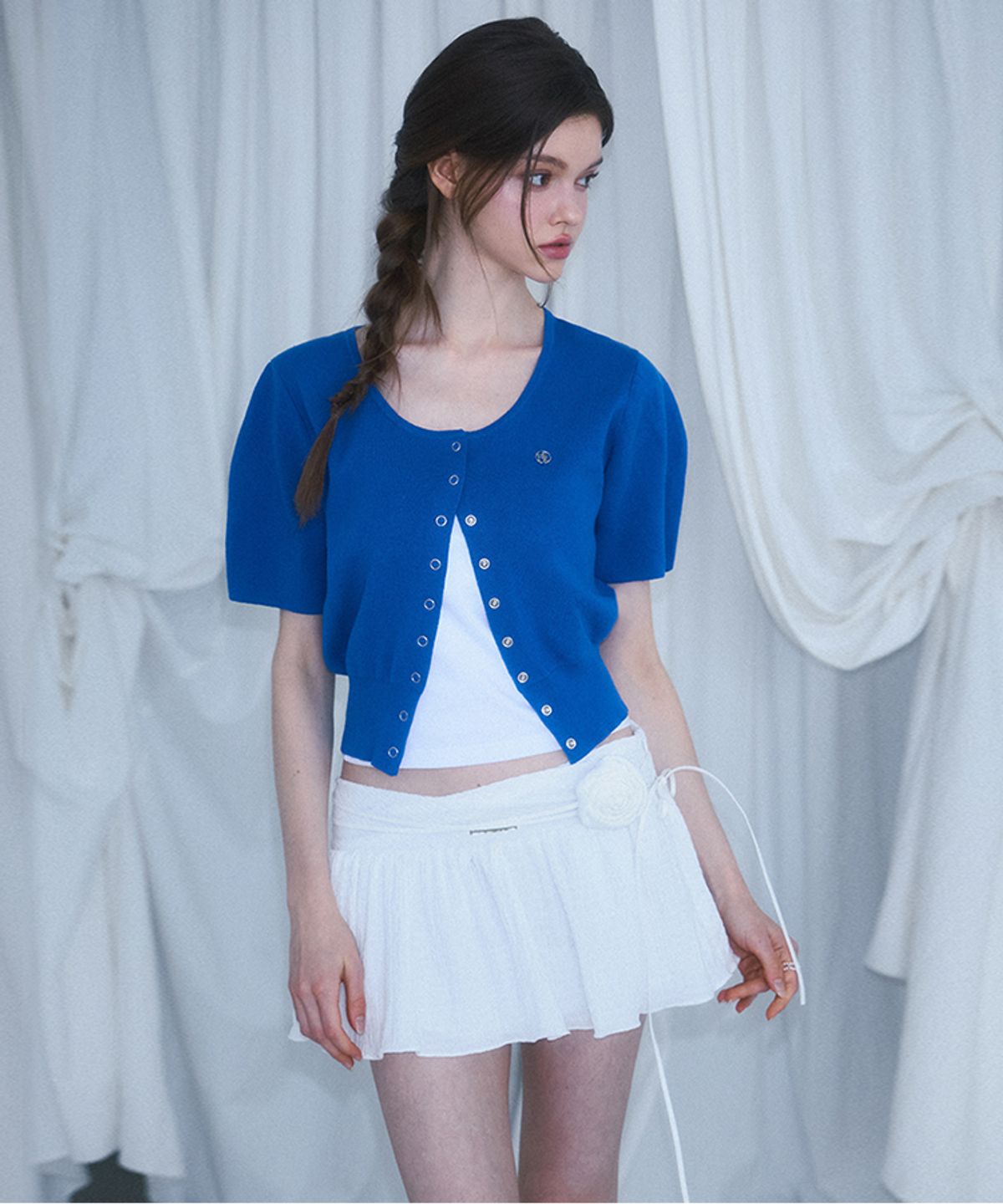 로제프란츠(ROSEFRANTZ) Eyelet Half Sleeve Cardigan [Blue]